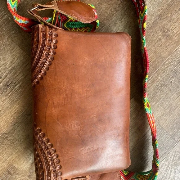 One of a kind leather purse with handmade strap from Mexico - Picture 6 of 8
